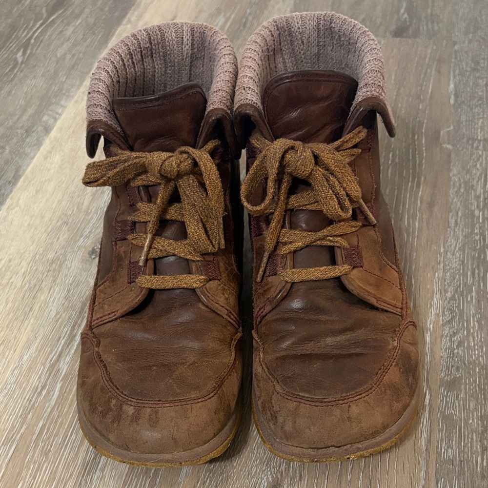 Chaco Barbary Brown Leather Ankle Boots with Knit Cuff size 10